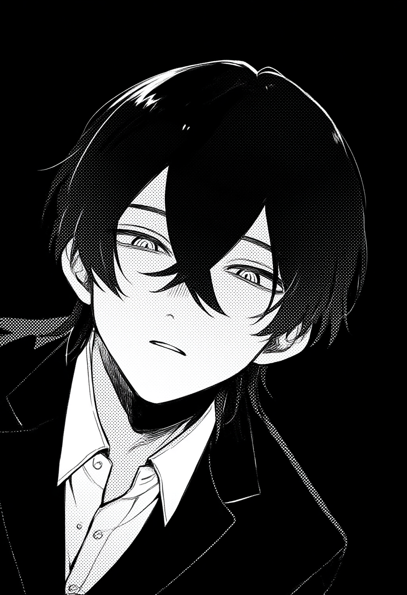 1boy, manga page, halftone texture, black background, highly finished, smooth sh s-2020626885.png