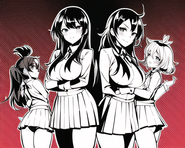 4girls, tsundere, lineart, s-3910274047.png