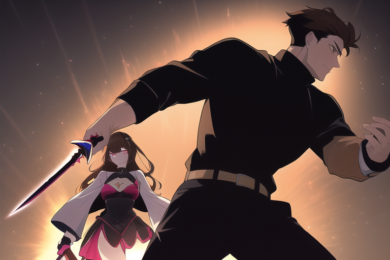 a brown haired man in a black turtleneck getting stabbed by a magical girl, 1gir s-2378841494.png