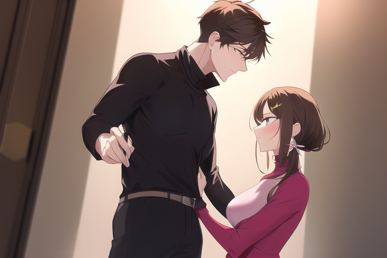 a brown haired man in a black turtleneck getting stabbed by a magical girl, 1gir s-856957128.png